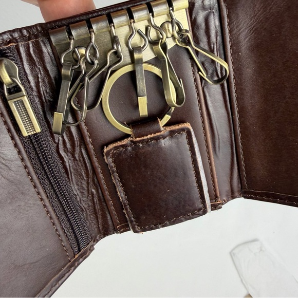 NWOT Mens Genuine Leather Car Key Case Loop Hook Coin Case Cover Wallet Snap - Picture 3 of 7